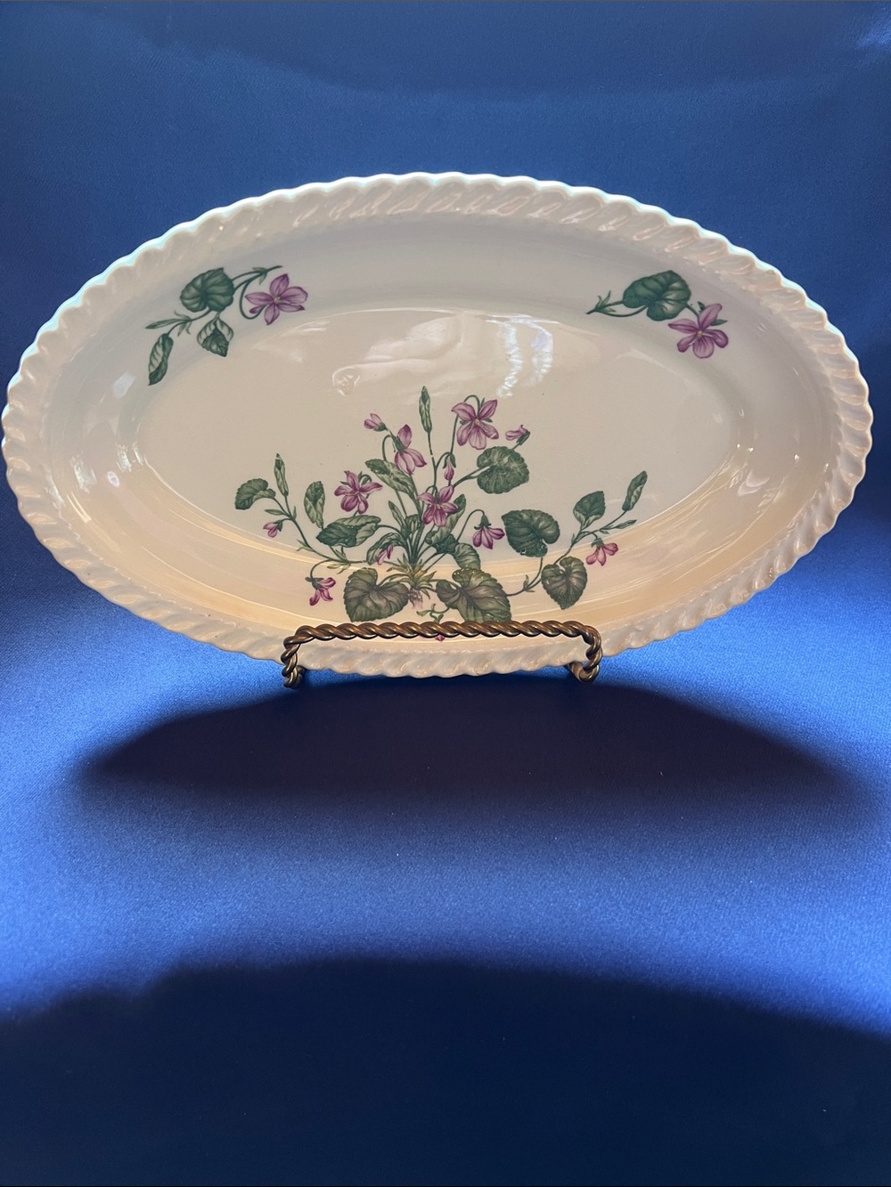 Royal Gadroon Platter Violet Flowers Vintage Harker Pottery